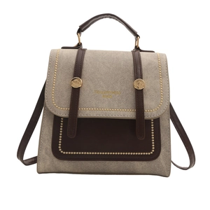 Sac à bandoulière rétro bicolore gris et marron avec boucle en métal doré chic