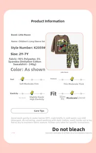 Détails du tissu et conseils d'entretien pour ensemble dinosaure et pantalon camo