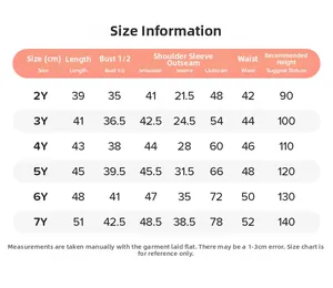 Detailed size chart for girls fall clothing set featuring top and bottom measurements