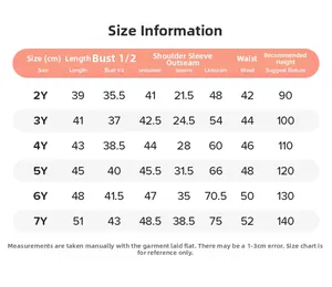 Tableau des tailles détaillé pour ensemble fille avec mesures allant de 2 à 7 ans