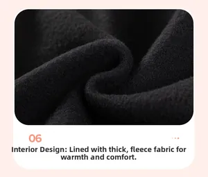 Close-up of thick black fleece lining for boys' sweatshirt showing warmth and soft texture