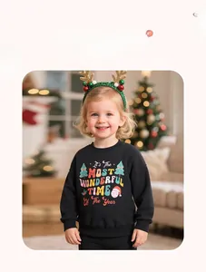 Toddler girl black Christmas sweatshirt featuring festive graphic and soft fleece lining