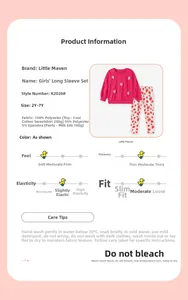 Détails de la composition du tissu et étiquettes d'entretien pour l'ensemble fraise fille