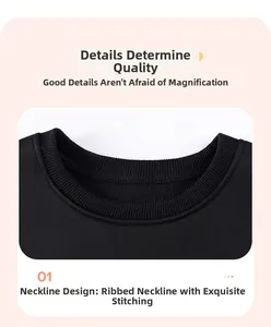 Detail of ribbed crew neck and precision stitching on girl's Christmas sweatshirt