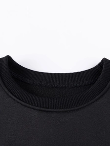 Boys black crewneck fleece sweatshirt with ribbed collar and premium cotton fabric