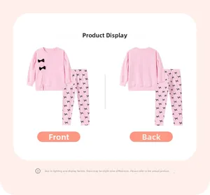 Ensemble d'automne rose pour filles avec manches longues et motifs de nœuds