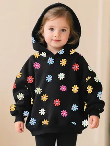 Felpa con Cappuccio da Bambina Stampa Floreale Autunno Manica Lunga Pullover Casual Bambini Hoodie Poliestere Elastan Morbido Moda Top