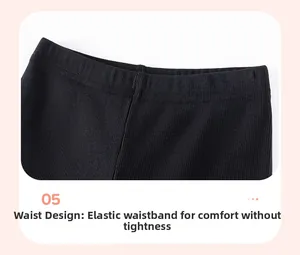 Détail du legging noir en maille côtelée pour fille montrant la taille élastique