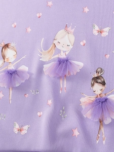 Purple girls long sleeve cotton set with ballerina princess and 3D mesh tutu detail