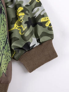 Sweat camouflage vert pour garçon avec imprimé dinosaure et poignets marron côtelés