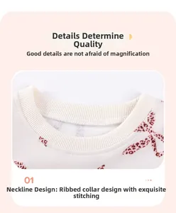 Detail of ribbed crewneck and durable flatlock seams on toddler long-sleeve cotton top