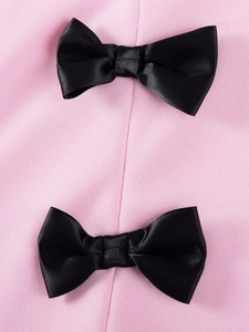 Ensemble en tricot rose pour filles avec deux nœuds décoratifs en satin noir