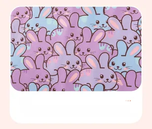 Detailed close-up of cute purple and blue rabbit pattern on soft autumn girl clothing
