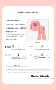 Detailed size chart and fabric specs for pink girls floral leopard print sweatpants set