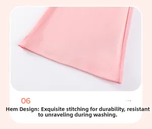 Close-up of pink girls' trousers cuff showing precise double-needle stitching detail