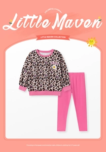 Detail of pink girls' sweatshirt with heart leopard print and smile sunflower design