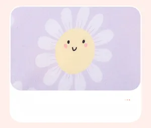 Detail of soft purple cotton fabric with cute smiling white daisy floral pattern