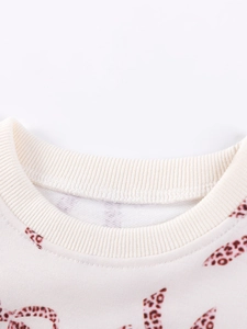 Girls' cotton long sleeve sweatshirt with red leopard print and ribbed round neckline