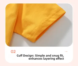 Détail de la manche d'un t-shirt jaune en coton avec couture simple et bordure lisse