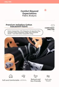 Vue macro du tissu pour ensemble enfant Halloween montrant les motifs de citrouilles