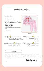 Detail of girls' pink cherry print long sleeve set in soft 100% polyester fabric