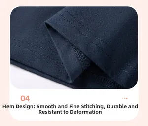 Detail view of double-stitched hem on navy cotton t-shirt showing high-quality sewing