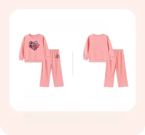Front and back view of pink girl's tracksuit with leopard heart print and long pants