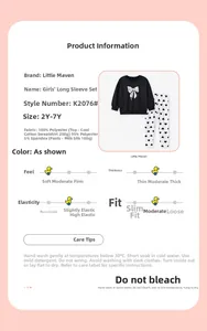 Detail view of toddler girls' long sleeve set with bow pattern and heart print pants
