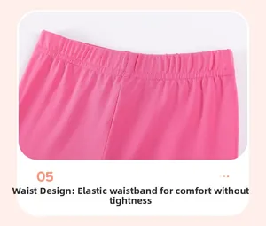 Detail of elastic waistband on pink autumn pants for girls with comfortable stretch