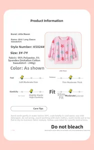 Detailed fabric specifications and care instructions for girls' floral cotton-feel sweatshirt