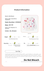 Detailed fabric specification and wash care instructions for girls heart print sweatshirt