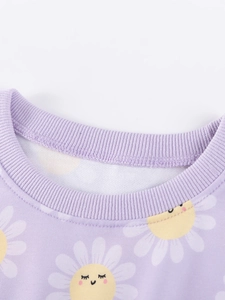 Girls long sleeve lavender autumn set featuring ribbed crew neck and daisy floral prints