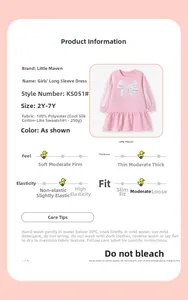 Détails de la robe rose à manches longues pour fille avec nœud blanc et spécificités