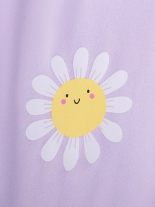 Girls purple knitted long sleeve set with cute daisy flower print and smiling faces