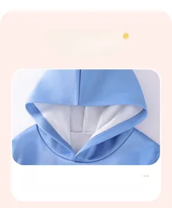 Detail of light blue fleece hooded sweatshirt featuring a comfortable soft lining