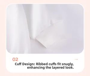 Detail of ribbed knit cuffs on white toddler sweatshirt showing cozy arm fit and texture