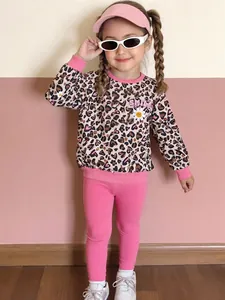 Little Maven Toddler Girls Autumn Long Sleeve Leopard Heart Print Sweatshirt And Pants Set Kids Fashion Clothes Outfit