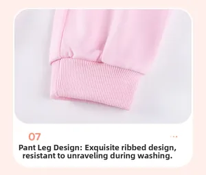 Detailed close-up of pink knit trousers featuring elastic ribbed cuffs and durable stitching