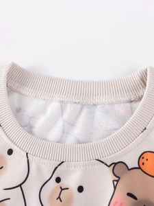 Sweat mignon pour enfants à manches longues avec imprimé ours et col côtelé