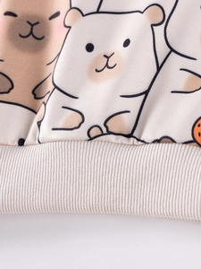 Sweat à capuche beige pour fille avec motif animal mignon et ourlet côtelé d'automne