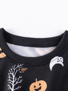 Ensemble Halloween pour garçon avec citrouille orange et fantôme sur coton noir