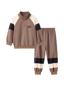 Ensemble de survêtement patchwork trois couleurs pour garçons avec haut demi-zip