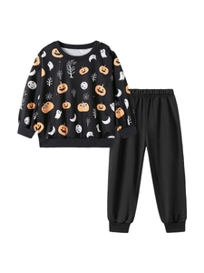 Ensemble Halloween garçon avec sweat à capuche imprimé citrouille et jogging noir