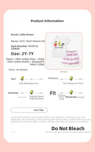 Tableau détaillé pour ensemble fille en coton avec motif fruit et short rayé rose