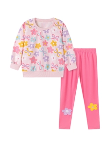 Completo rosa per bambine con felpa a fiori a maniche lunghe e pantaloni abbinati