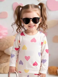 Girls Sweetheart Print Sweatshirt Cute Long Sleeve Pullover Soft Polyester Toddler Kids Autumn Top White Casual Clothing