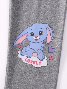 Toddler girl grey hoodie set with cute cartoon rabbit print and lovely heart details
