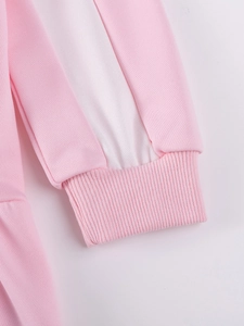 Robe fille rose et blanche avec manches longues à poignets élastiques en maille douce