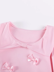 Abito da principessa in maglia rosa per bambina con colletto grande e fiocchi