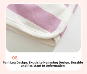Gros plan du tissu en coton rayé rose avec bords ourlés blancs de qualité sur le pantalon